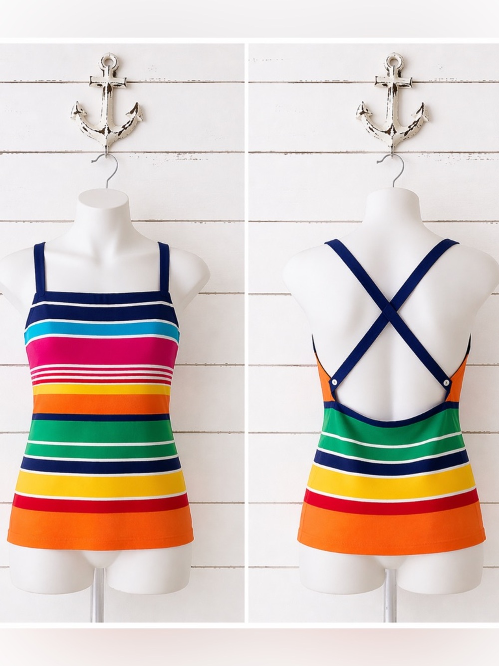 Ralph Lauren Rainbow Stripe Halter Open Criss Cross Back Top M